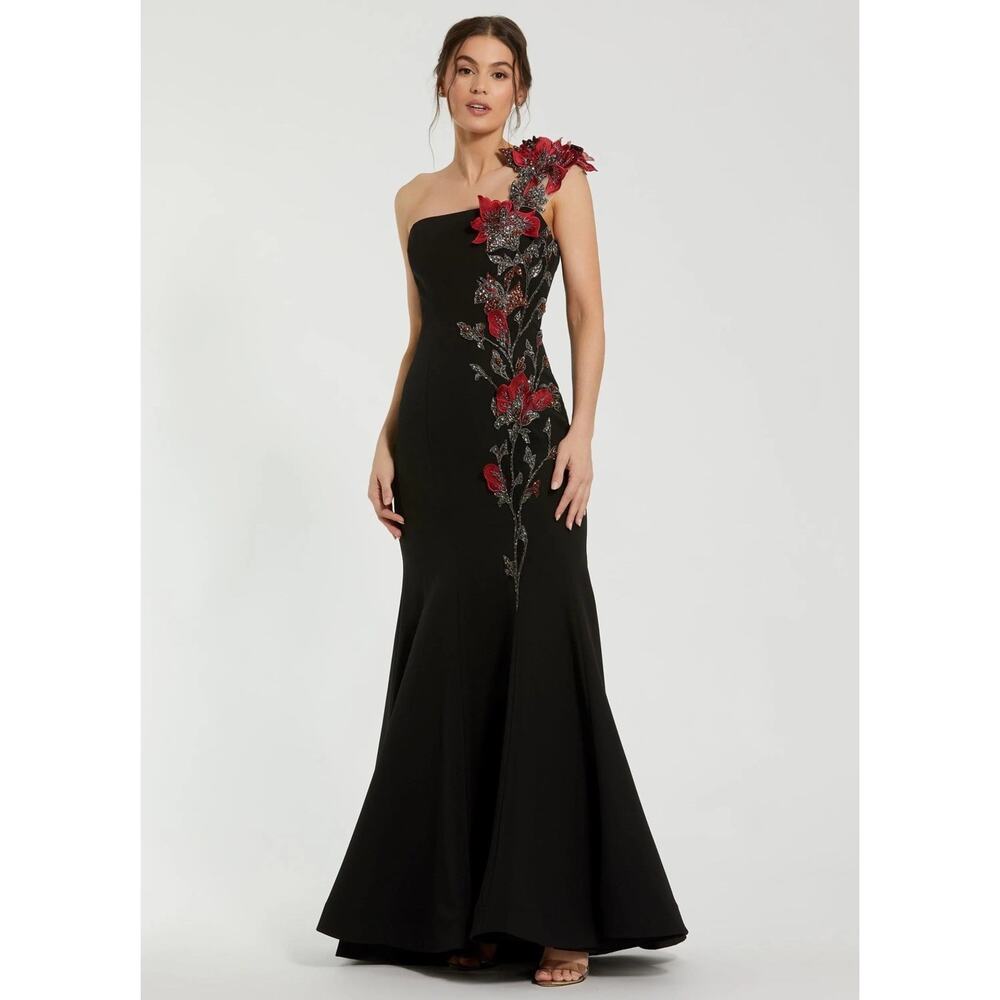 Mac Duggal Off The Shoulder Embroidered Mermaid Gown Black Size 6 NWOT 11779 - Picture 2 of 16